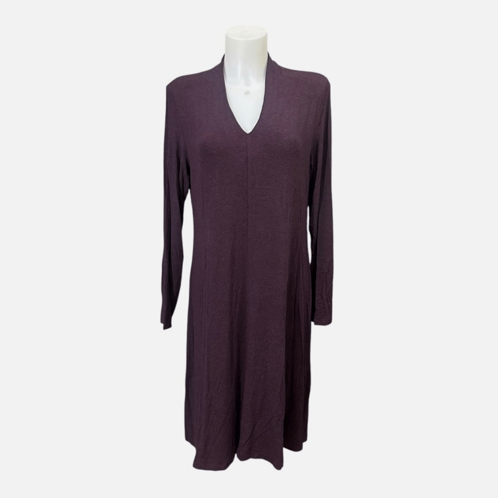 EILEEN FiSHER Burgundy Viscose Stretchy V-Neck Long Sleeve Midi Dress Large